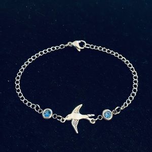 Seagull/Bird Chain bracelet with blue rhinestones